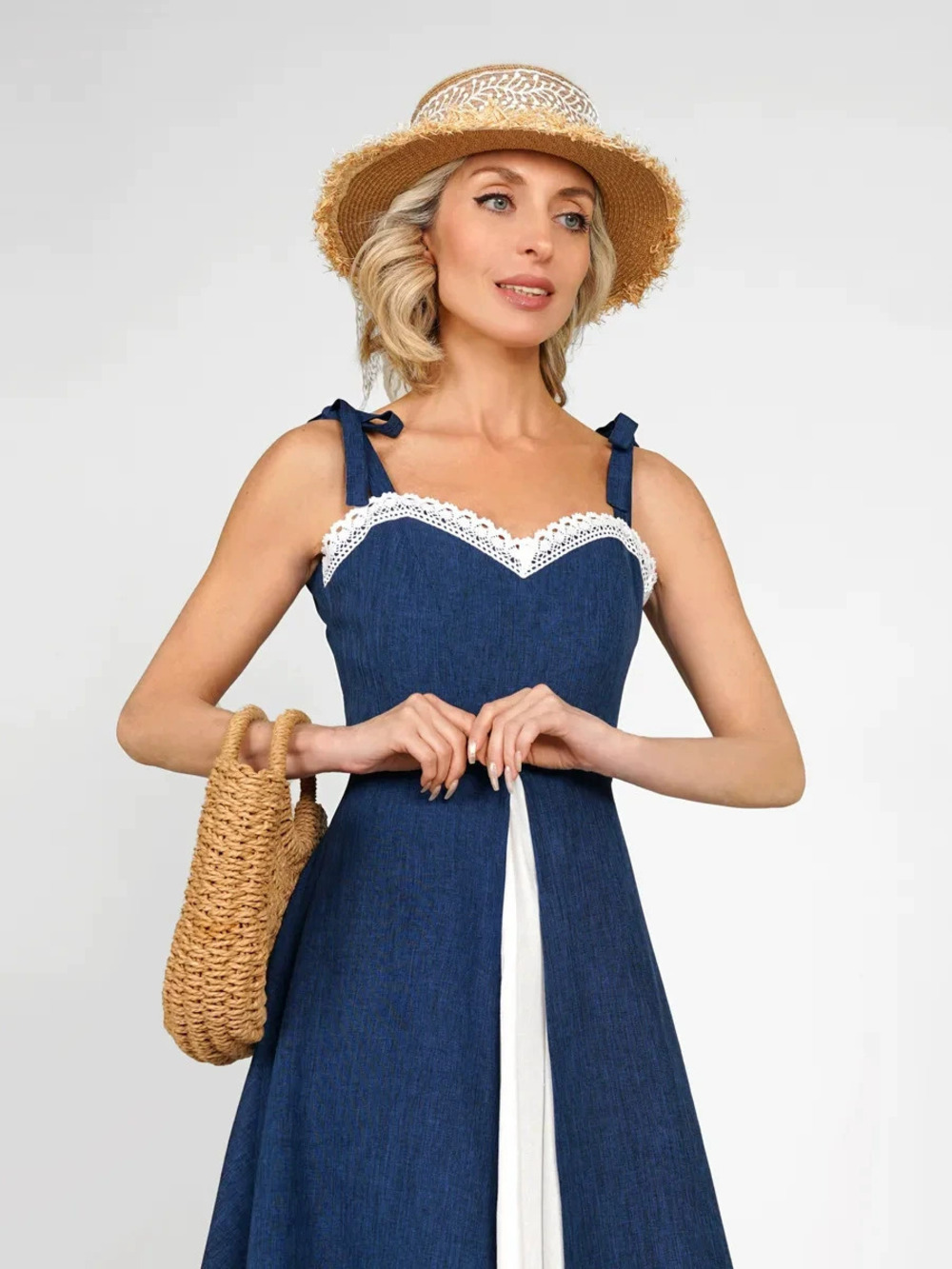 Zara Fall Faux 2-Piece Blue Denim Overall Long Straight Skirt